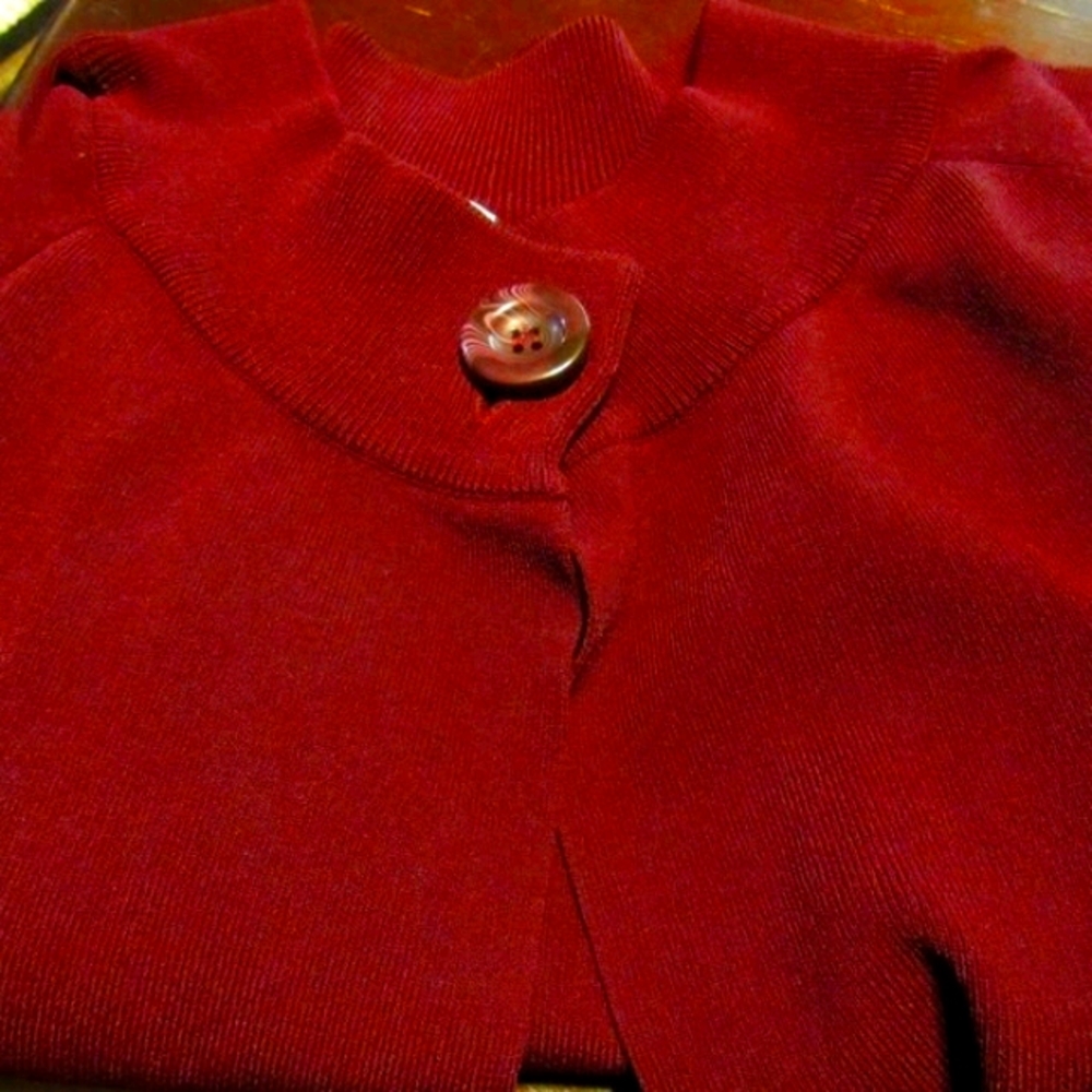 🌹 Lovely Deep Rich Bordeaux Burgundy Cropped One Button Cardigan - S - Picture 15 of 16
